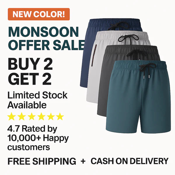 Combo of 4 Men's Stretchable Cotton Shorts for summers ☀️